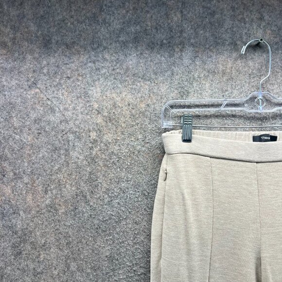 Theory Flare Pants Women 0 Beige Pull On Knit Stretch Crepe Trouser Cotton - Picture 7 of 10